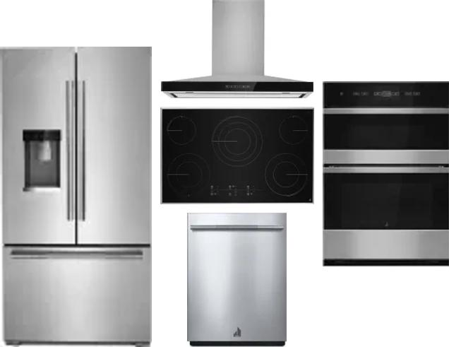5 Piece Package Includes Refrigerator, Cooktop, Wall Oven, Hood And Dishwasher