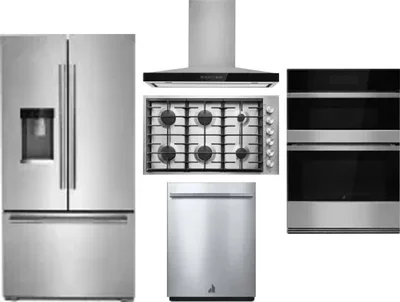 5 Piece Package Includes Refrigerator, Cooktop, Wall Oven, Hood And Dishwasher
