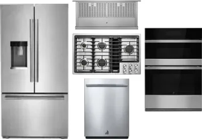 5 Piece Package Includes Refrigerator, Cooktop, Wall Oven, Hood And Dishwasher