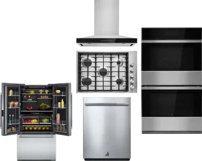 5 Piece Package Includes Refrigerator, Cooktop, Wall Oven, Hood And Dishwasher
