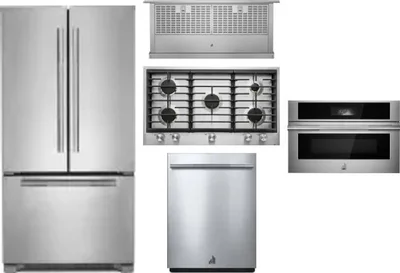 5 Piece Package Includes Refrigerator, Cooktop, Wall Oven, Hood And Dishwasher