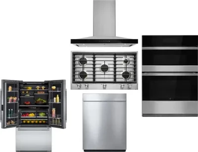 5 Piece Package Includes Refrigerator, Cooktop, Wall Oven, Hood And Dishwasher