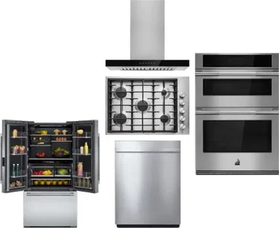 5 Piece Package Includes Refrigerator, Cooktop, Wall Oven, Hood And Dishwasher