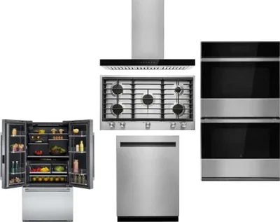 5 Piece Package Includes Refrigerator, Cooktop, Wall Oven, Hood And Dishwasher