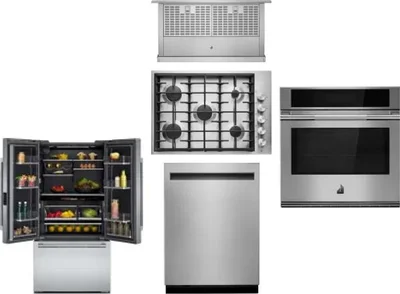 5 Piece Package Includes Refrigerator, Cooktop, Wall Oven, Hood And Dishwasher