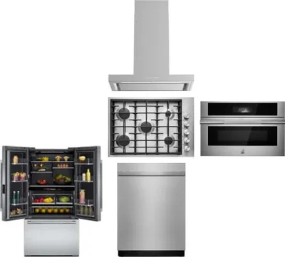 5 Piece Package Includes Refrigerator, Cooktop, Wall Oven, Hood And Dishwasher