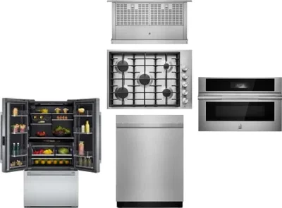 5 Piece Package Includes Refrigerator, Cooktop, Wall Oven, Hood And Dishwasher