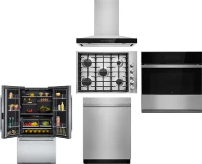 5 Piece Package Includes Refrigerator, Cooktop, Wall Oven, Hood And Dishwasher