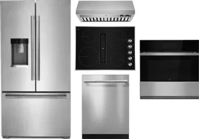 5 Piece Package Includes Refrigerator, Cooktop, Wall Oven, Hood And Dishwasher