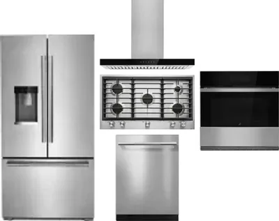 5 Piece Package Includes Refrigerator, Cooktop, Wall Oven, Hood And Dishwasher