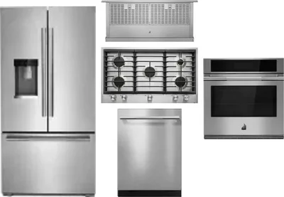 5 Piece Package Includes Refrigerator, Cooktop, Wall Oven, Hood And Dishwasher