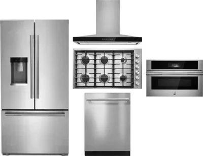 5 Piece Package Includes Refrigerator, Cooktop, Wall Oven, Hood And Dishwasher