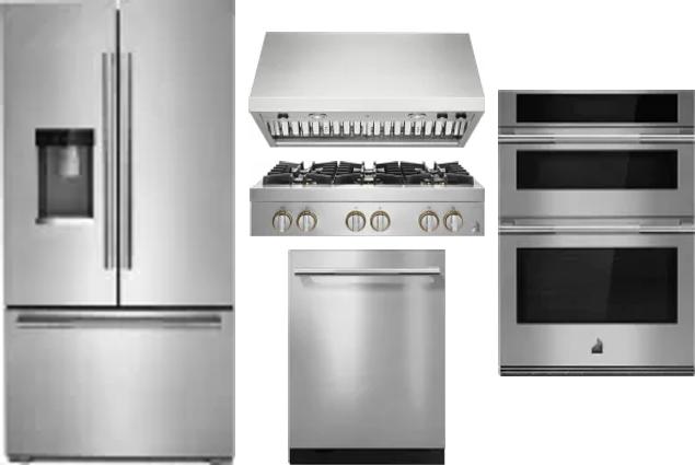 5 Piece Package Includes Refrigerator, Cooktop, Wall Oven, Hood And Dishwasher