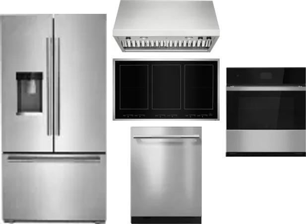 5 Piece Package Includes Refrigerator, Cooktop, Wall Oven, Hood And Dishwasher