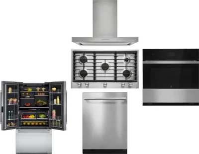 5 Piece Package Includes Refrigerator, Cooktop, Wall Oven, Hood And Dishwasher