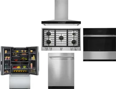 5 Piece Package Includes Refrigerator, Cooktop, Wall Oven, Hood And Dishwasher