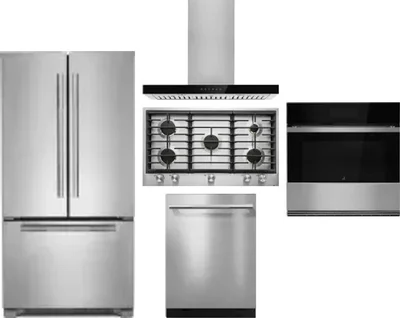 5 Piece Package Includes Refrigerator, Cooktop, Wall Oven, Hood And Dishwasher