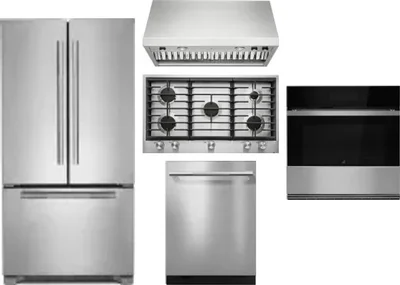 5 Piece Package Includes Refrigerator, Cooktop, Wall Oven, Hood And Dishwasher