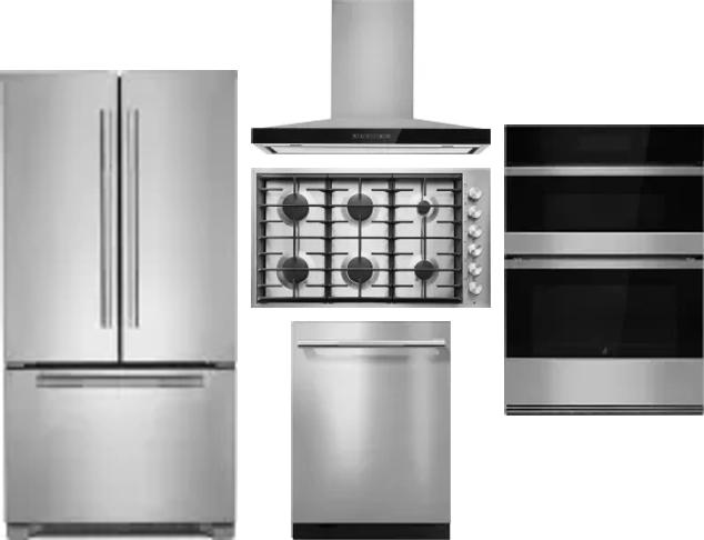 5 Piece Package Includes Refrigerator, Cooktop, Wall Oven, Hood And Dishwasher