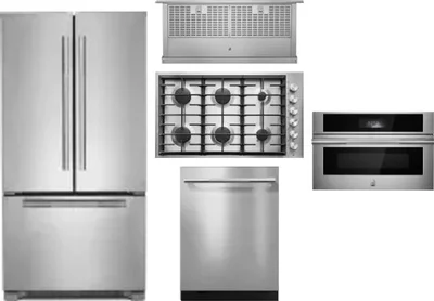 5 Piece Package Includes Refrigerator, Cooktop, Wall Oven, Hood And Dishwasher