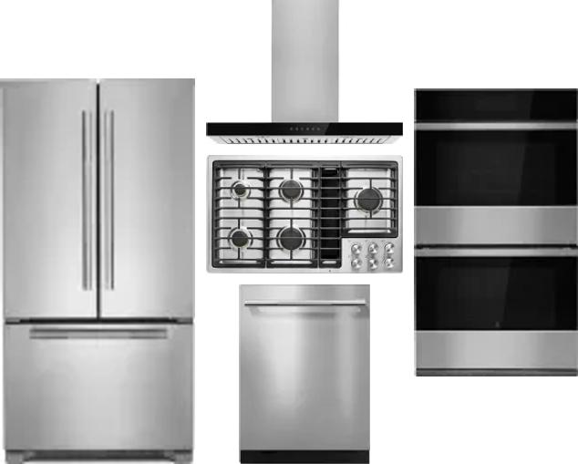 5 Piece Package Includes Refrigerator, Cooktop, Wall Oven, Hood And Dishwasher