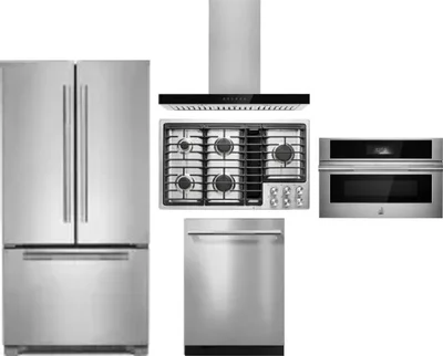 5 Piece Package Includes Refrigerator, Cooktop, Wall Oven, Hood And Dishwasher