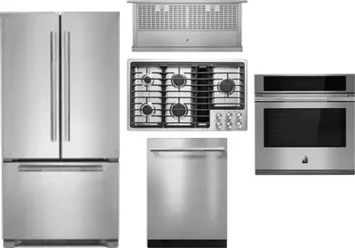 5 Piece Package Includes Refrigerator, Cooktop, Wall Oven, Hood And Dishwasher