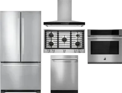 5 Piece Package Includes Refrigerator, Cooktop, Wall Oven, Hood And Dishwasher