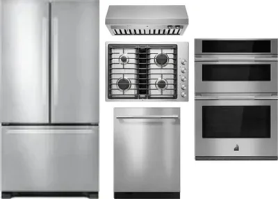 5 Piece Package Includes Refrigerator, Cooktop, Wall Oven, Hood And Dishwasher