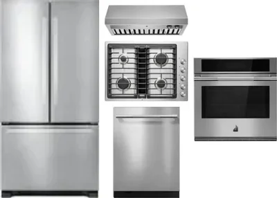 5 Piece Package Includes Refrigerator, Cooktop, Wall Oven, Hood And Dishwasher
