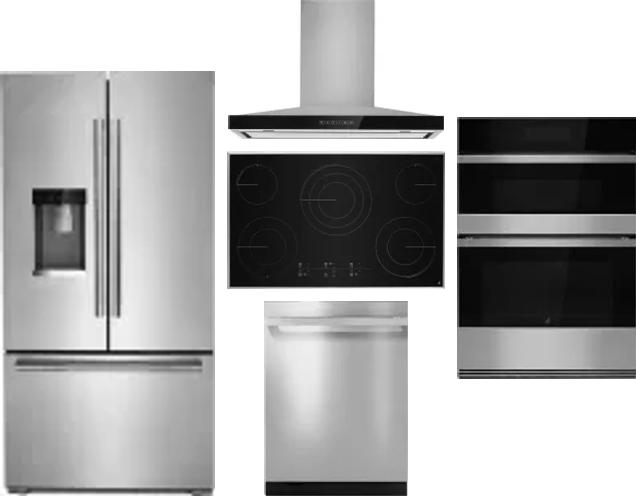 5 Piece Package Includes Refrigerator, Cooktop, Wall Oven, Hood And Dishwasher