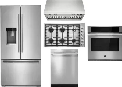 5 Piece Package Includes Refrigerator, Cooktop, Wall Oven, Hood And Dishwasher