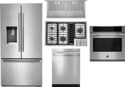 5 Piece Package Includes Refrigerator, Cooktop, Wall Oven, Hood And Dishwasher