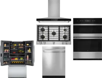 5 Piece Package Includes Refrigerator, Cooktop, Wall Oven, Hood And Dishwasher