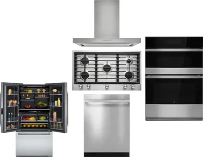 5 Piece Package Includes Refrigerator, Cooktop, Wall Oven, Hood And Dishwasher