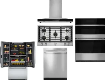 5 Piece Package Includes Refrigerator, Cooktop, Wall Oven, Hood And Dishwasher