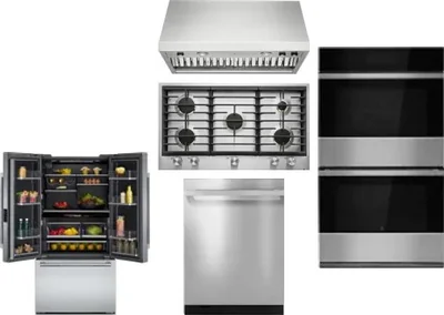 5 Piece Package Includes Refrigerator, Cooktop, Wall Oven, Hood And Dishwasher