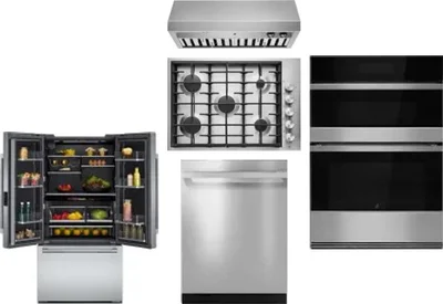 5 Piece Package Includes Refrigerator, Cooktop, Wall Oven, Hood And Dishwasher