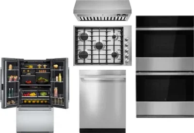 5 Piece Package Includes Refrigerator, Cooktop, Wall Oven, Hood And Dishwasher