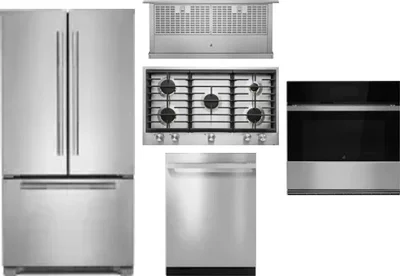 5 Piece Package Includes Refrigerator, Cooktop, Wall Oven, Hood And Dishwasher