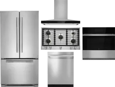 5 Piece Package Includes Refrigerator, Cooktop, Wall Oven, Hood And Dishwasher