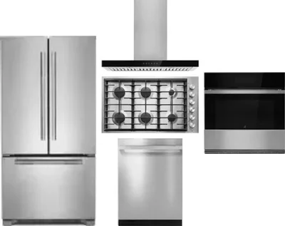 5 Piece Package Includes Refrigerator, Cooktop, Wall Oven, Hood And Dishwasher