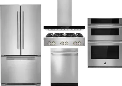 5 Piece Package Includes Refrigerator, Cooktop, Wall Oven, Hood And Dishwasher
