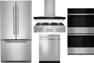 5 Piece Package Includes Refrigerator, Cooktop, Wall Oven, Hood And Dishwasher