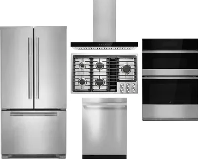 5 Piece Package Includes Refrigerator, Cooktop, Wall Oven, Hood And Dishwasher