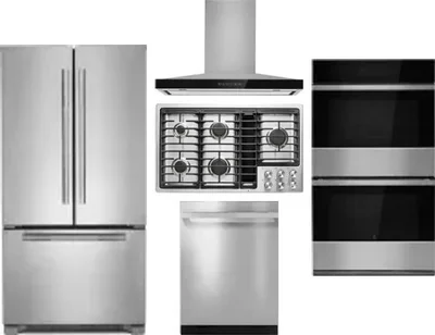 5 Piece Package Includes Refrigerator, Cooktop, Wall Oven, Hood And Dishwasher
