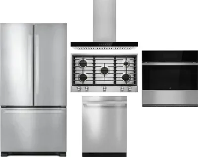 5 Piece Package Includes Refrigerator, Cooktop, Wall Oven, Hood And Dishwasher