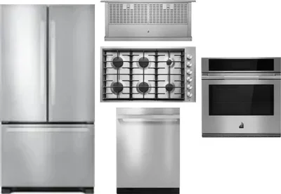5 Piece Package Includes Refrigerator, Cooktop, Wall Oven, Hood And Dishwasher