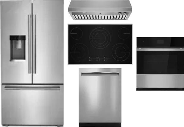 5 Piece Package Includes Refrigerator, Cooktop, Wall Oven, Hood And Dishwasher