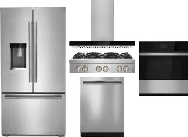 5 Piece Package Includes Refrigerator, Cooktop, Wall Oven, Hood And Dishwasher